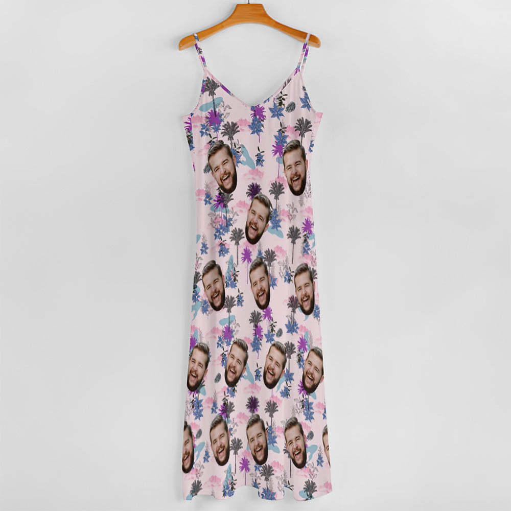 Custom Face Hawaiian Style All Over Print Wolken Und Bäume Langes Kleid Und Hemd Paar Outfit -