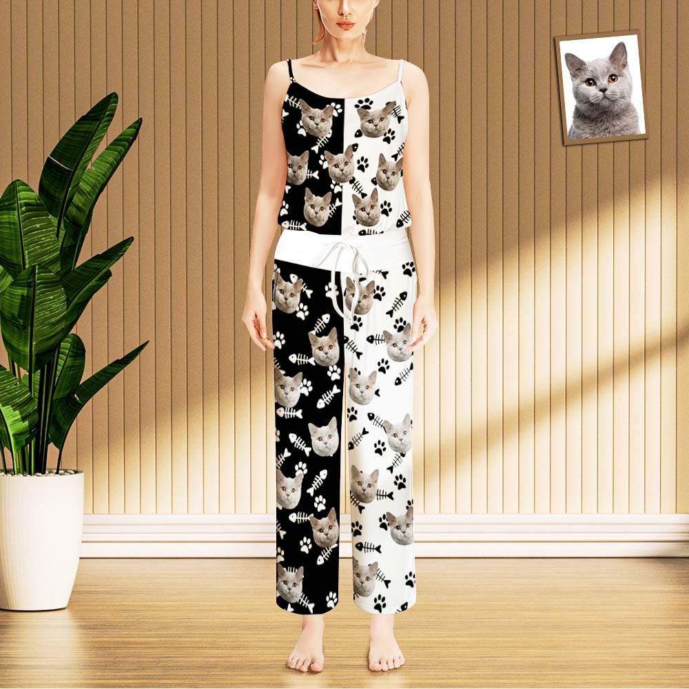 Benutzerdefinierter Pyjama Für Damen Mit Haustierpfotenmuster, Farblich Passende Nachtwäsche - 