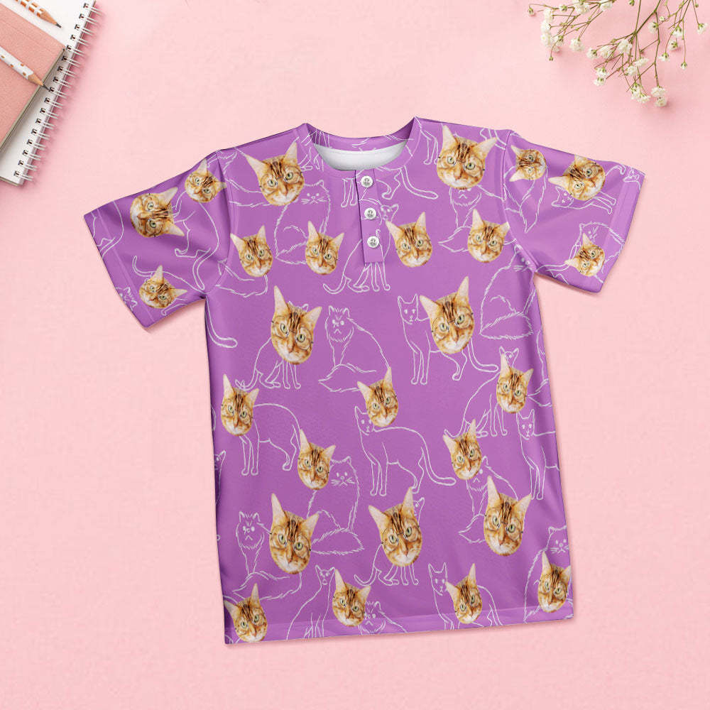 Benutzerdefinierter Gesichts-pyjama Mit Katzengesicht, Kurzes Pyjama-set Für Damen, Geschenk Für Haustierliebhaber -