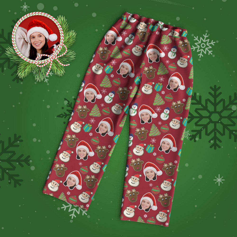 Benutzerdefinierter Gesichts-pyjama, Personalisierter Roter Foto-pyjama, Weihnachtsgeschenke - 