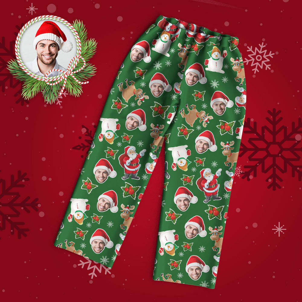 Benutzerdefinierter Gesichts-pyjama, Personalisierter Grüner Foto-pyjama, Weihnachtsgeschenke Für Die Familie - 