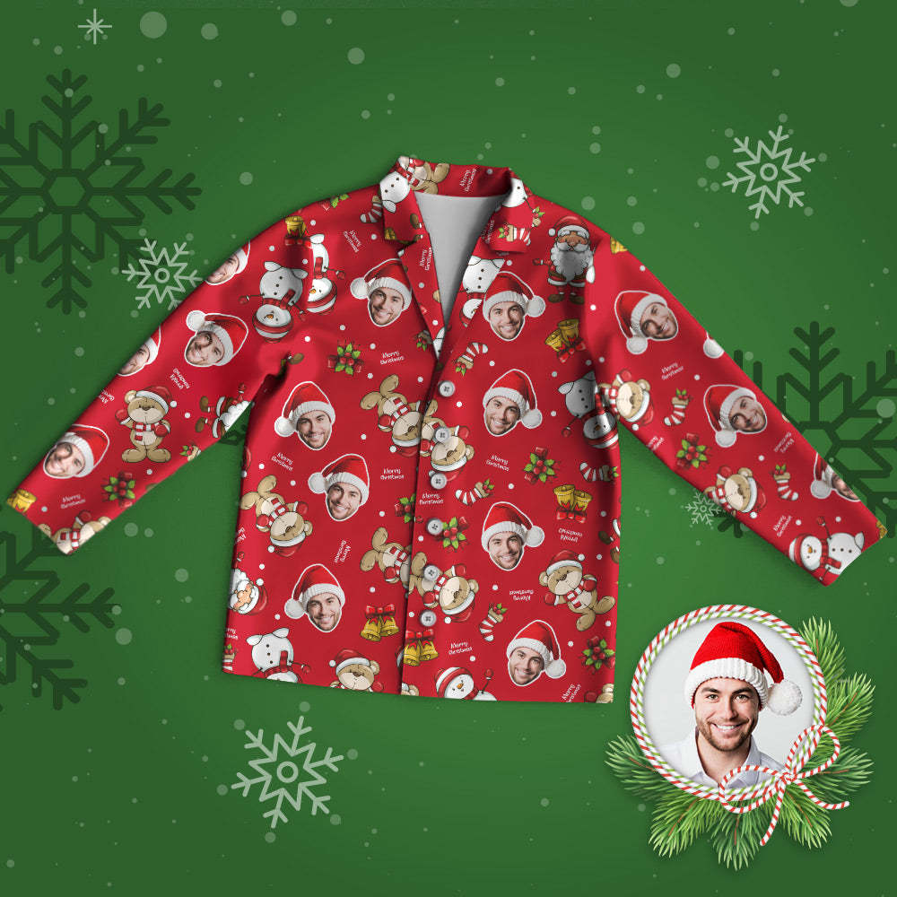 Benutzerdefinierter Gesichts-pyjama, Personalisierter Roter Foto-pyjama „frohe Weihnachten“. -