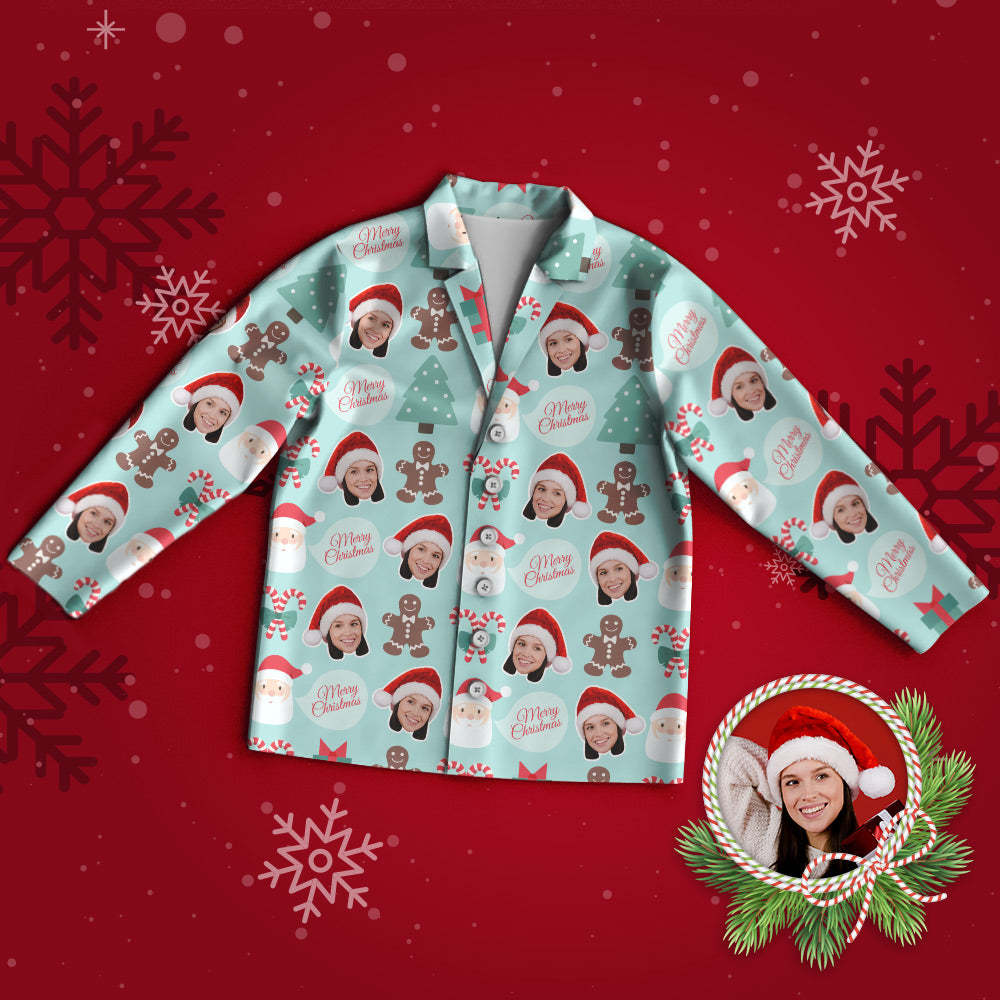 Benutzerdefinierter Gesichts-pyjama, Personalisierter Foto-pyjama, Weihnachtsmann Und Lebkuchenmann. Frohe Weihnachten -