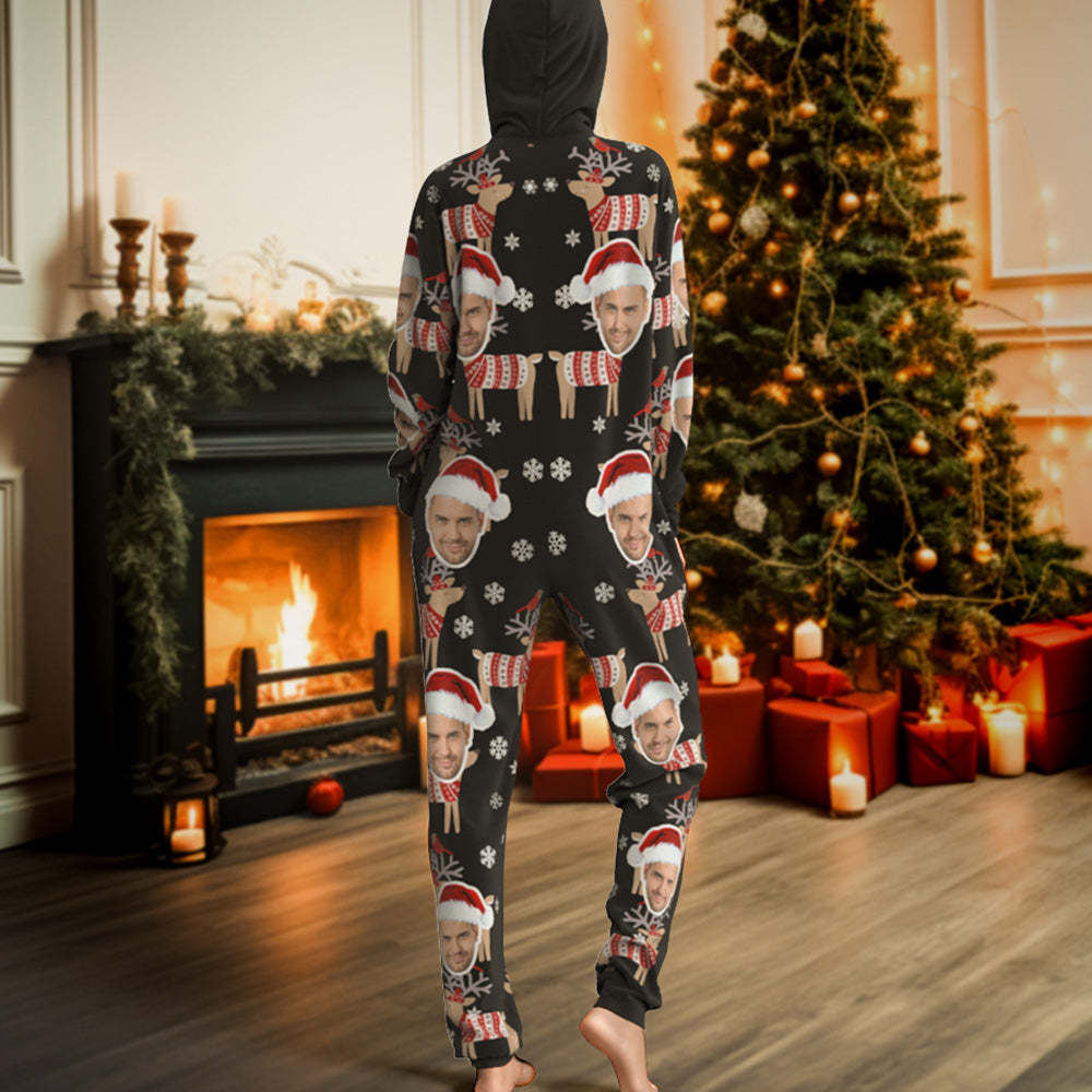 Benutzerdefiniertes Gesicht Weihnachtsbär Onesies Pyjama Einteiler Nachtwäsche Weihnachtsgeschenk - 