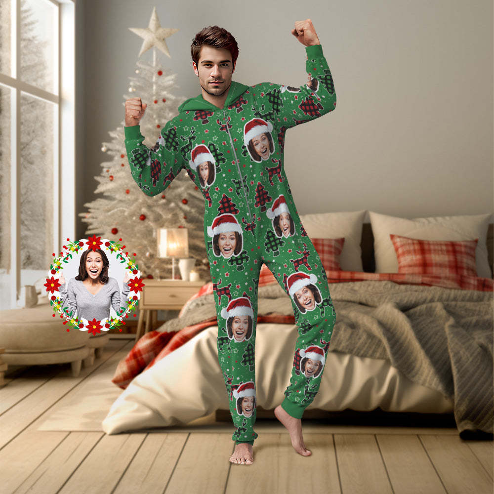 Benutzerdefinierte Gesichts-onesies-pyjamas, Buntes Weihnachts-einteiler-nachtwäsche, Weihnachtsgeschenk - 
