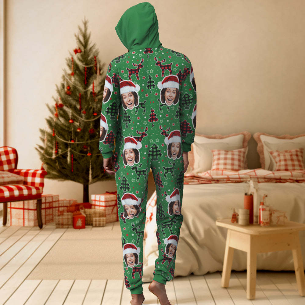 Benutzerdefinierte Gesichts-onesies-pyjamas, Buntes Weihnachts-einteiler-nachtwäsche, Weihnachtsgeschenk - 