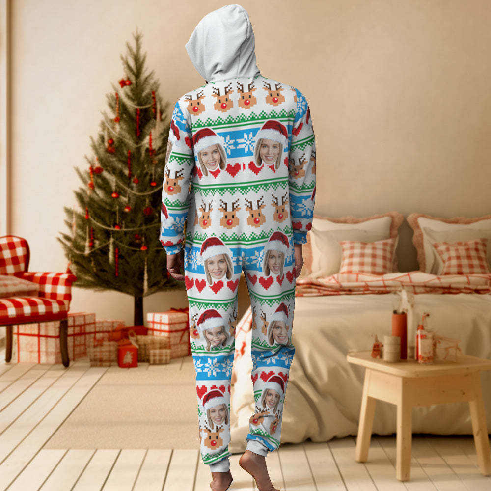 Onesies Mit Individuellem Gesicht-weihnachtsdruck, Pyjama, Einteiler, Nachtwäsche, Weihnachtsgeschenk - 