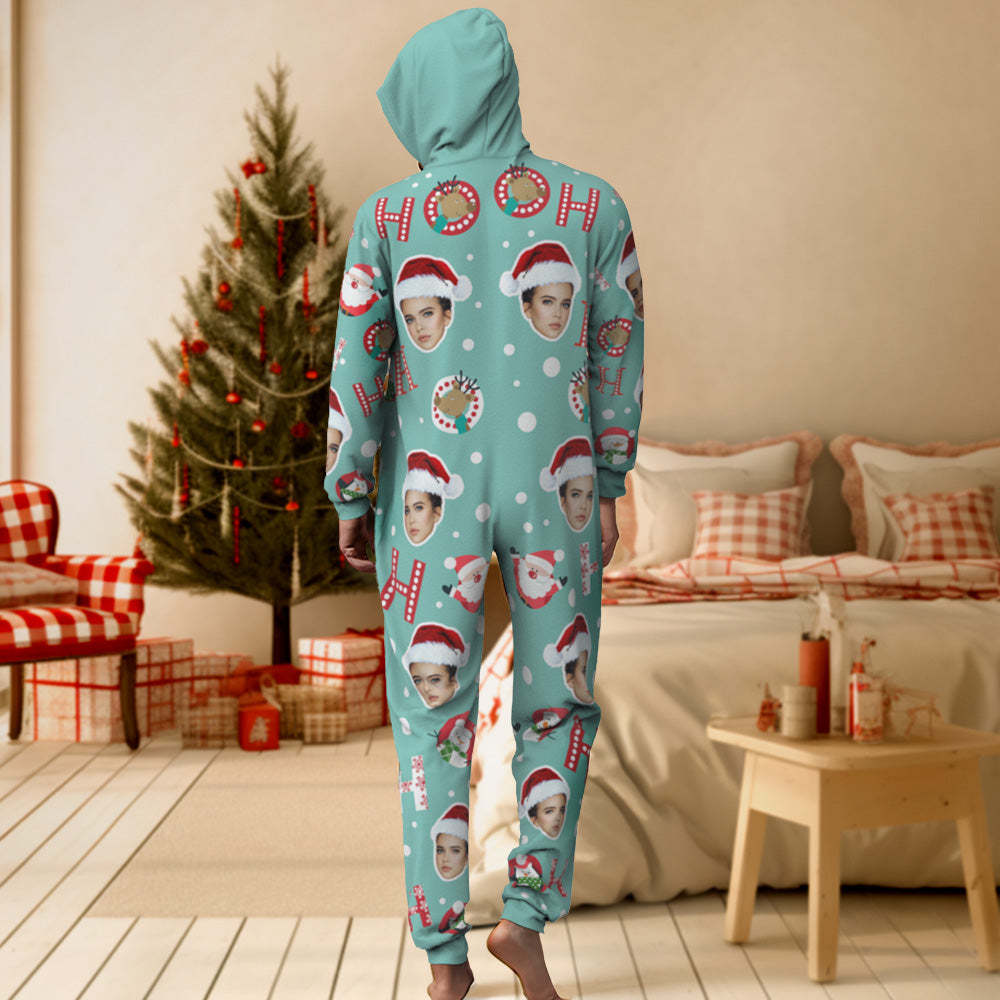 Benutzerdefinierte Gesichts-onesies-pyjamas Ho Ho Weihnachts-einteiler-nachtwäsche Weihnachtsgeschenk -