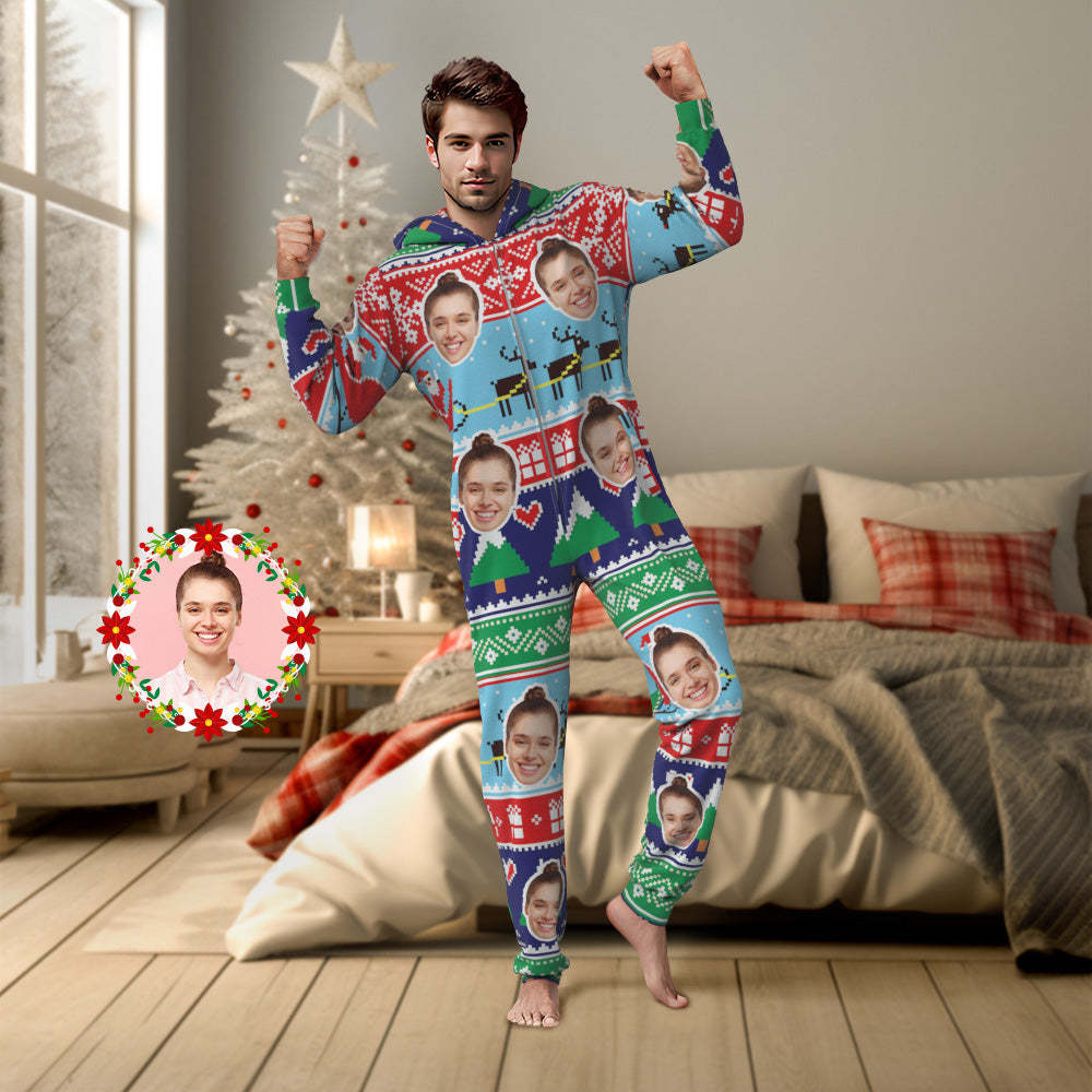 Benutzerdefinierte Face Onesies Pyjamas Klasse Weihnachten Einteiler Nachtwäsche Weihnachtsgeschenk - 