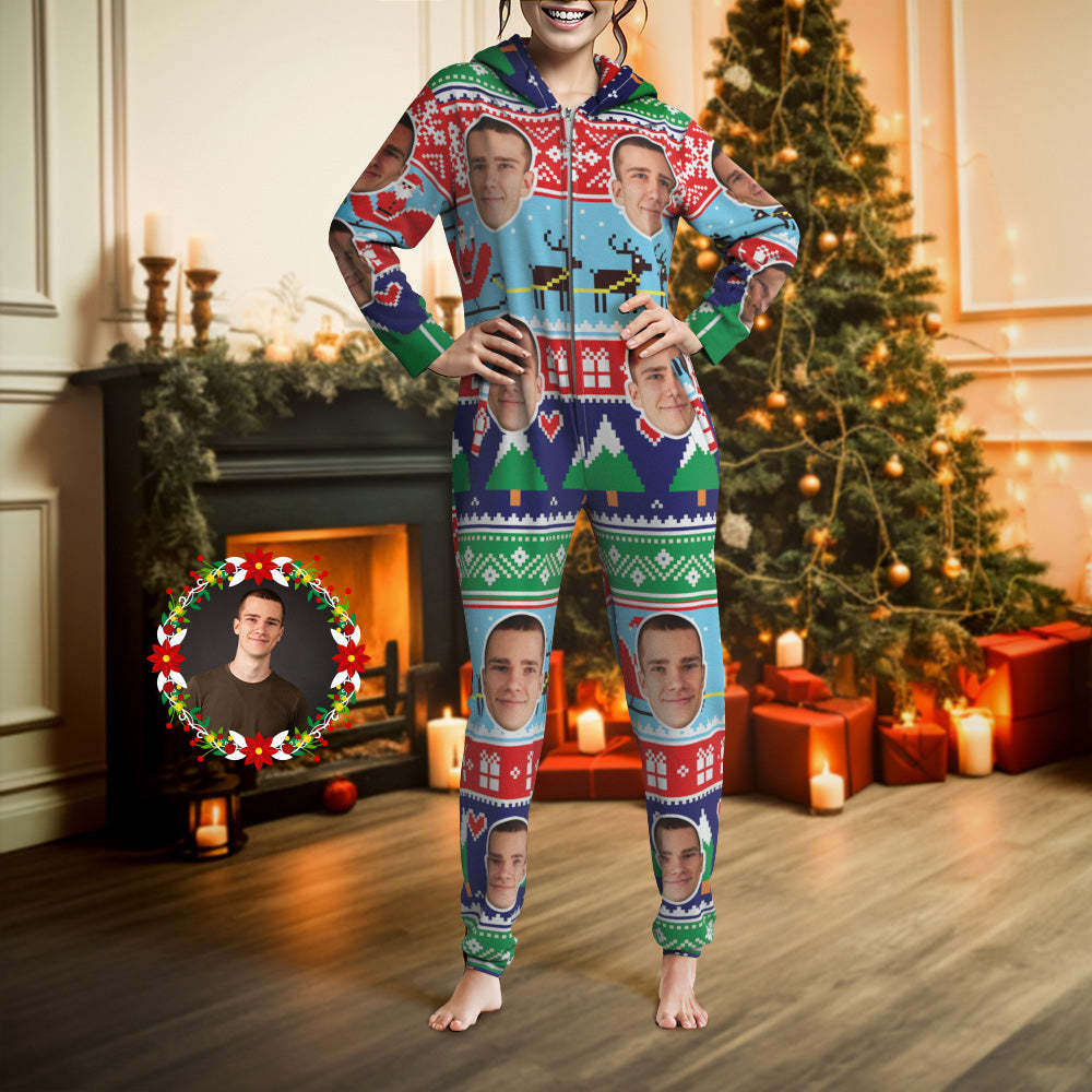 Benutzerdefinierte Face Onesies Pyjamas Klasse Weihnachten Einteiler Nachtwäsche Weihnachtsgeschenk - 