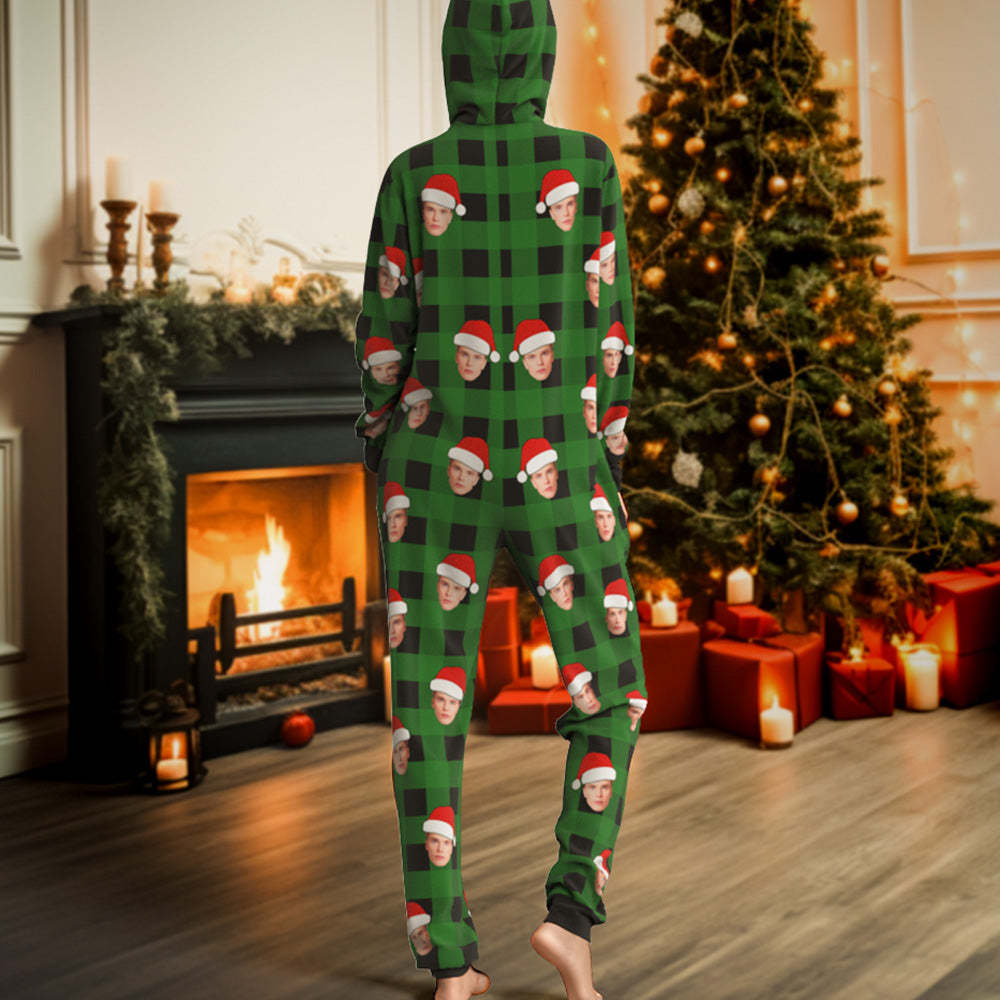 Benutzerdefinierte Gesicht Onesies Pyjamas Einteiler Nachtwäsche Rot Und Schwarz Karierten Overall Homewear Weihnachtsgeschenk - 