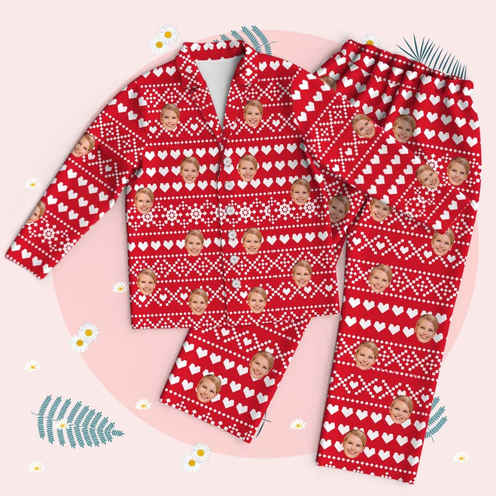 Langarm-nachtwäsche-pyjama Mit Individuellem Gesicht, Personalisierter Foto-weihnachtspyjama - FotoSocken