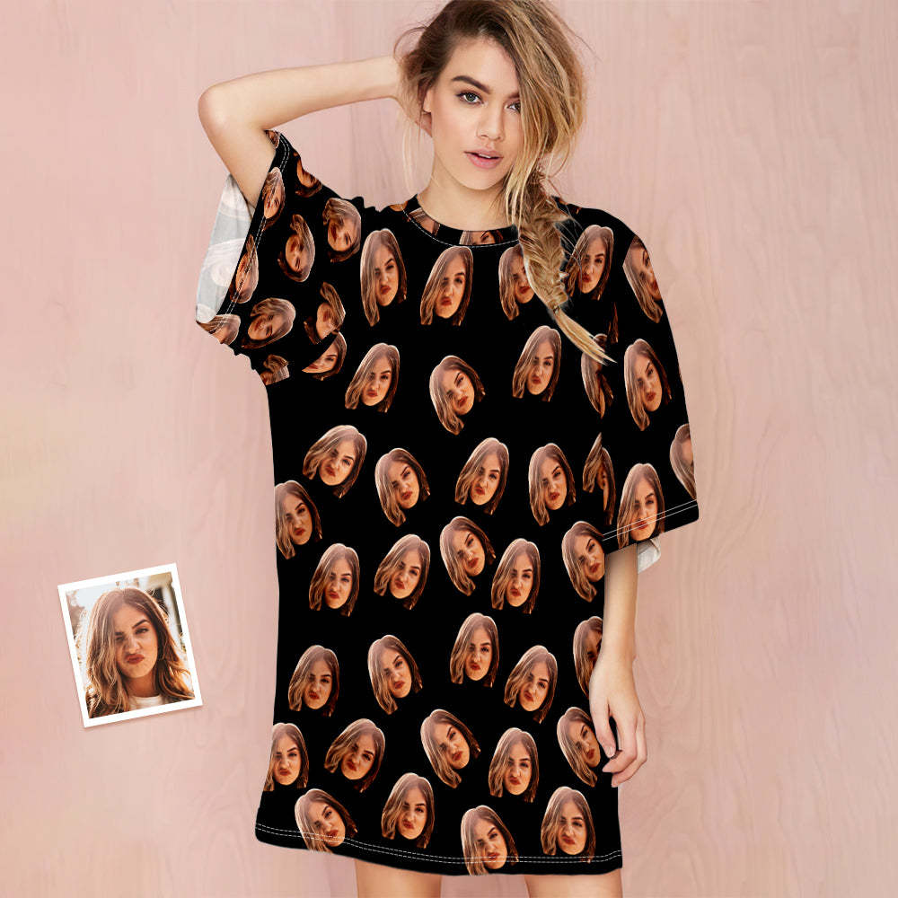 Custom Photo Face Nightdress Personalized Women's Oversized Colorful Nightshirt Gifts For Women - MyPhotoBoxer