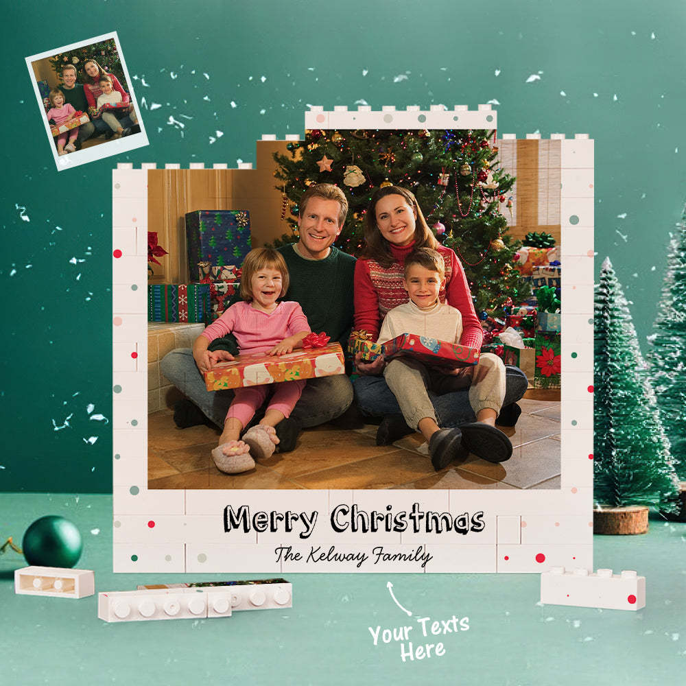 Benutzerdefiniertes Baustein-puzzle, Quadratischer Familienfoto-stein „frohe Weihnachten“. -