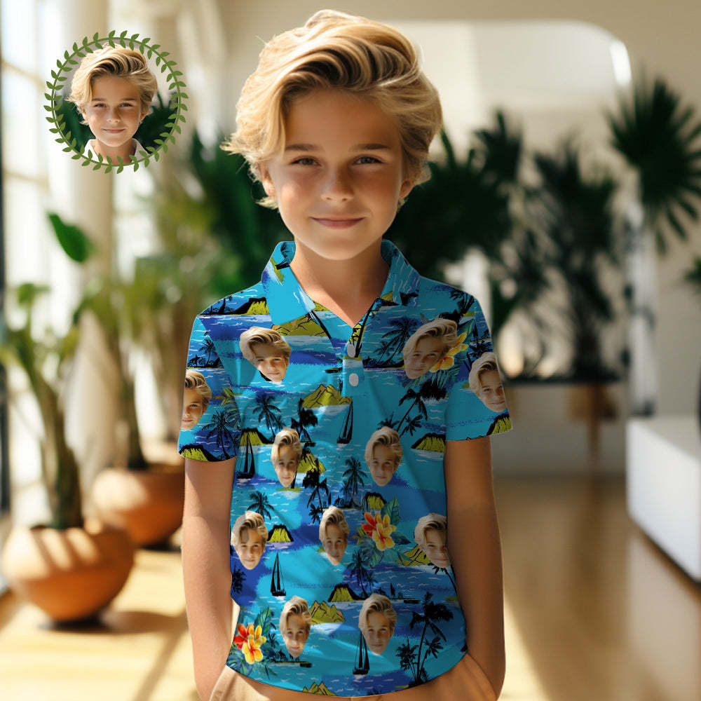 Benutzerdefinierte Gesichts-poloshirts Für Kinder, Personalisiertes Foto-shirt Im Hawaiianischen Stil, Vice City - 