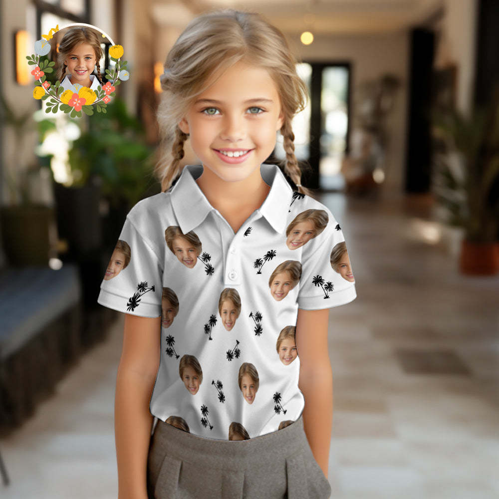 Benutzerdefiniertes Gesicht Kinder-poloshirts, Personalisiertes Foto-shirt, Kokosnussbäume - 