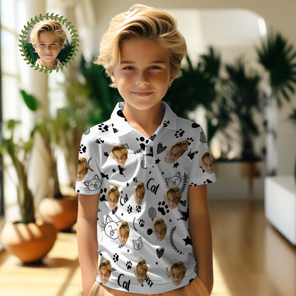 Poloshirts Für Kinder Mit Individuellem Gesicht, Personalisiertes Fotoshirt, Süße Katzen - 