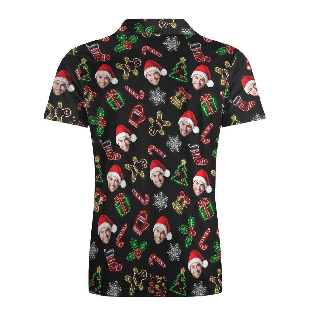 Herren Poloshirt Mit Individuellem Gesicht, Weihnachten, Neon, Personalisierbar, Kurzärmelig, Golf-shirts, Geschenk -