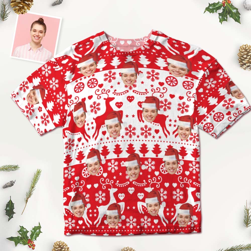 T-shirt Mit Individuellem Gesicht, Weihnachtsgeschenke, Elch-weihnachts-t-shirt -