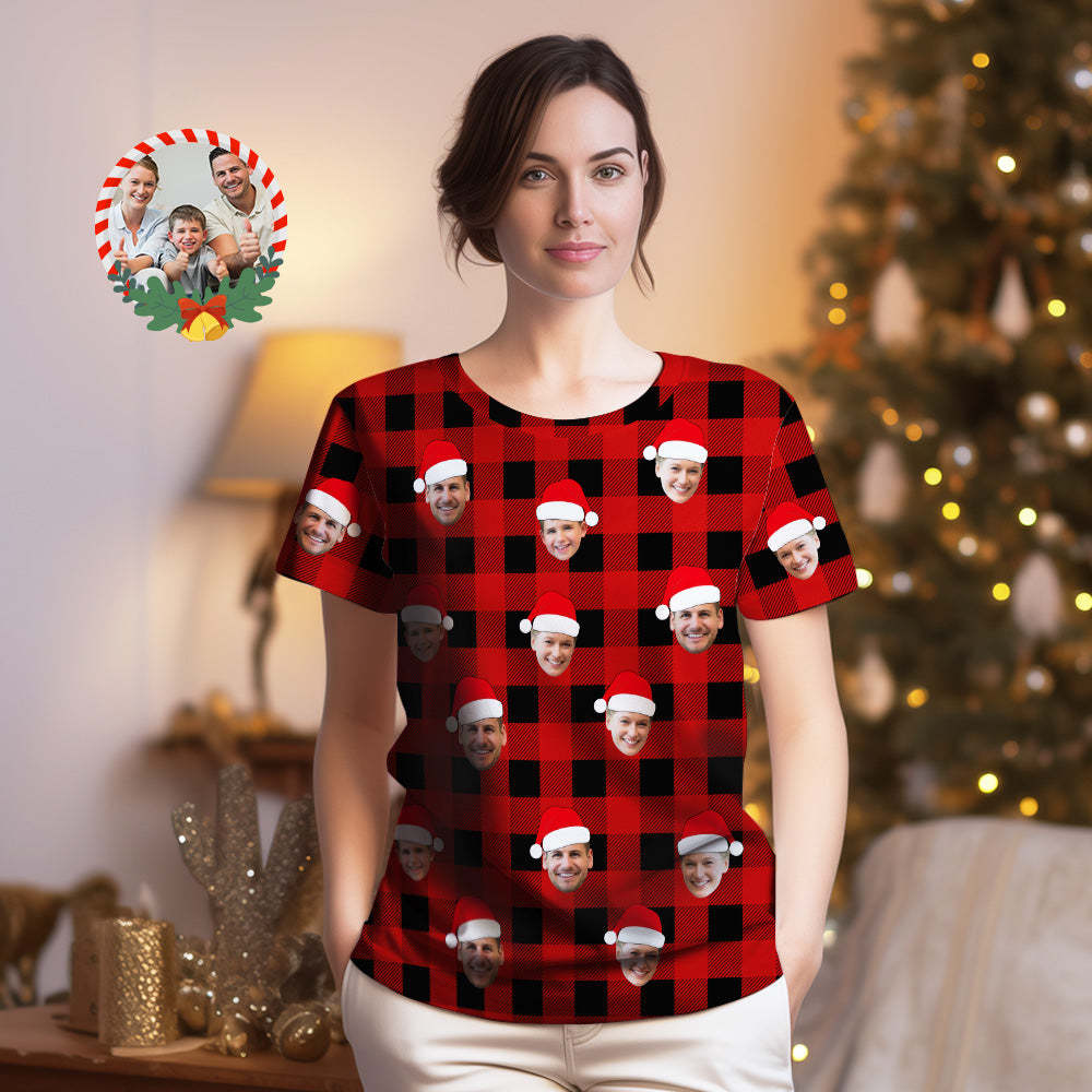 Benutzerdefiniertes Büffel-plaid-t-shirt, Personalisierte Gesichts-t-shirts Frohe Weihnachten - 