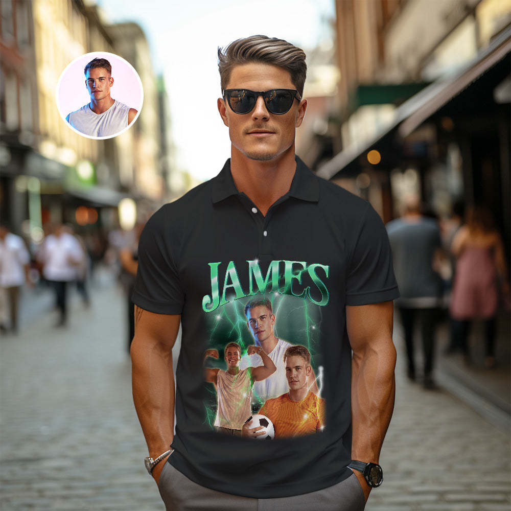 Individuelles Foto-vintage-poloshirt Für Herren, Personalisierter Name, Bunte Golf-shirts - 