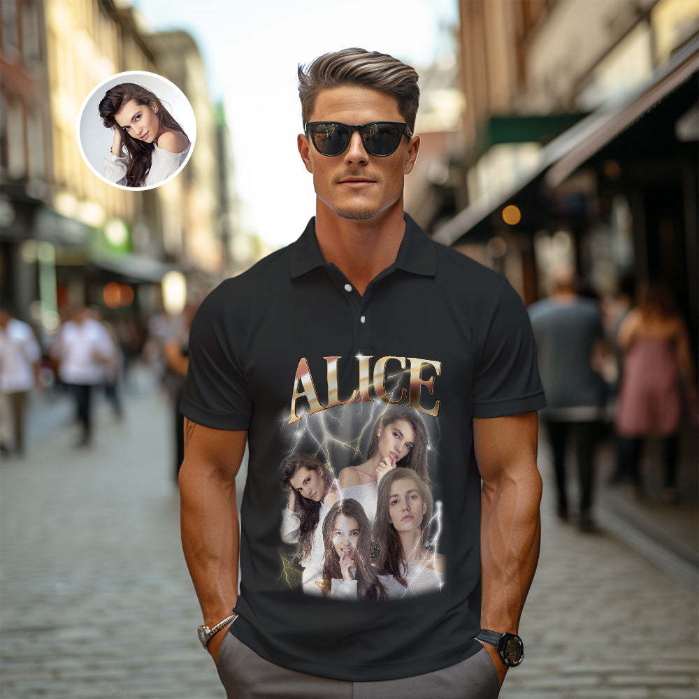 Individuelles Foto-vintage-poloshirt Für Herren, Personalisierter Name, Bunte Golf-shirts - 