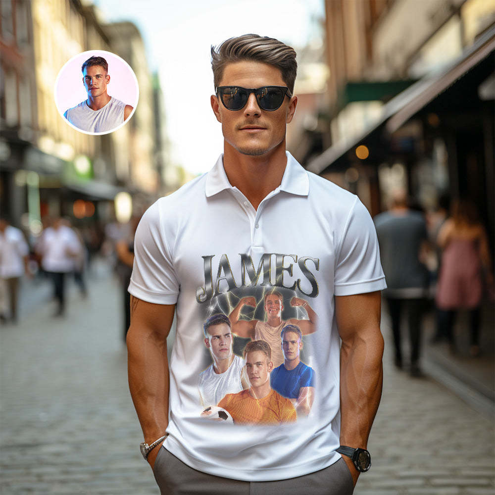 Individuelles Foto-vintage-poloshirt Für Herren, Personalisierter Name, Bunte Golf-shirts - 