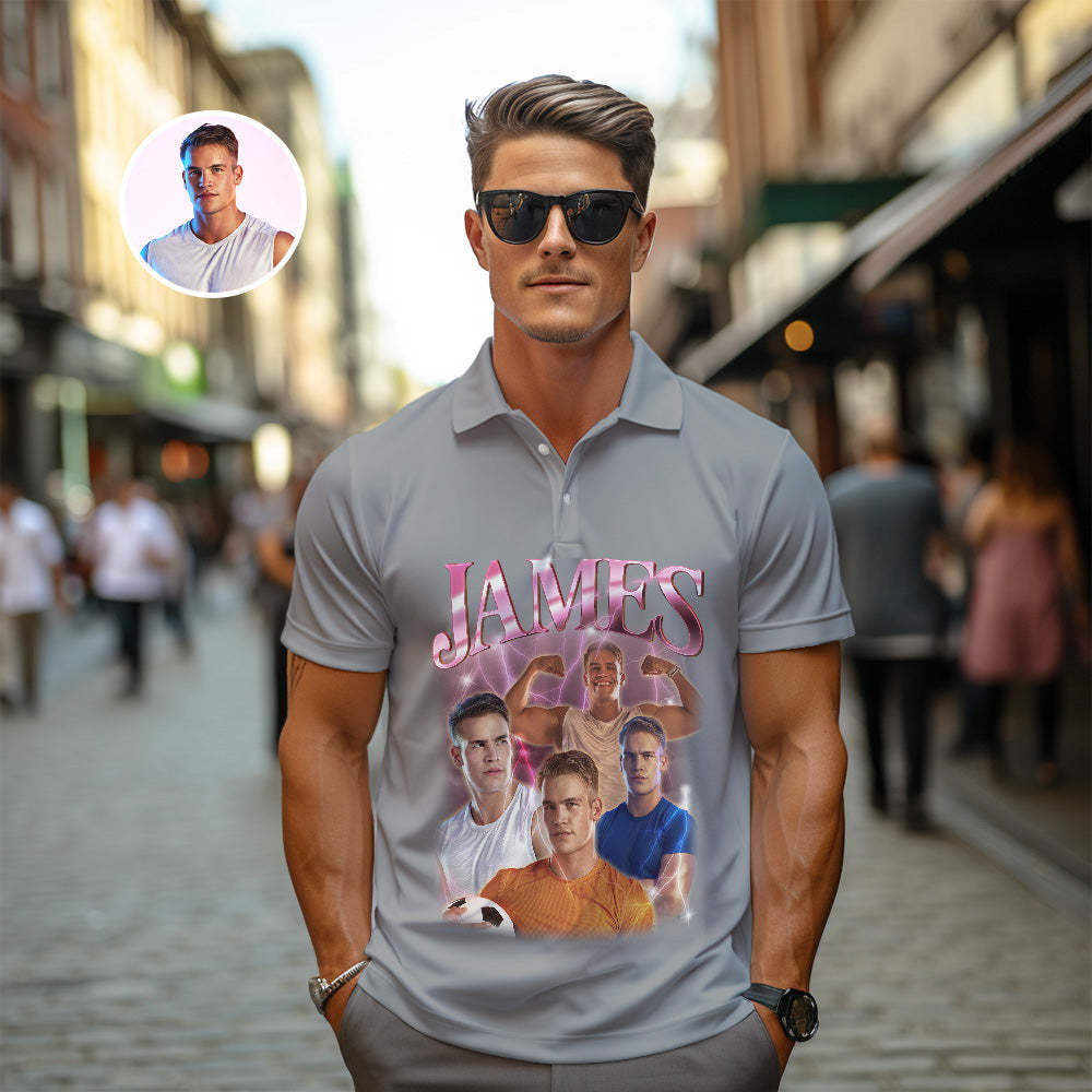 Individuelles Foto-vintage-poloshirt Für Herren, Personalisierter Name, Bunte Golf-shirts - 