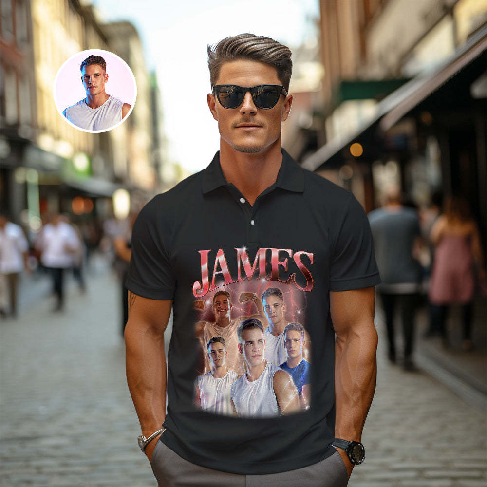 Individuelles Foto-vintage-poloshirt Für Herren, Personalisierter Name, Bunte Golf-shirts - 
