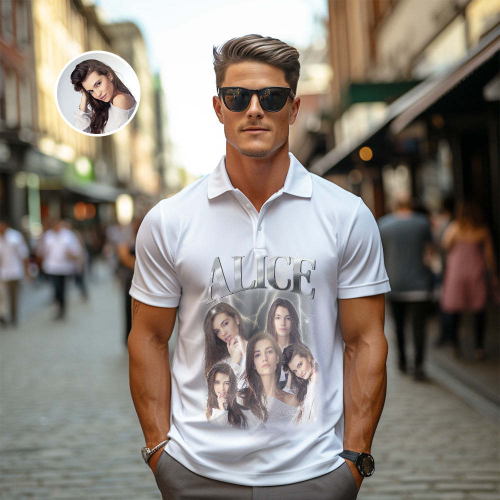 Individuelles Foto-vintage-poloshirt Für Herren, Personalisierter Name, Bunte Golf-shirts - 