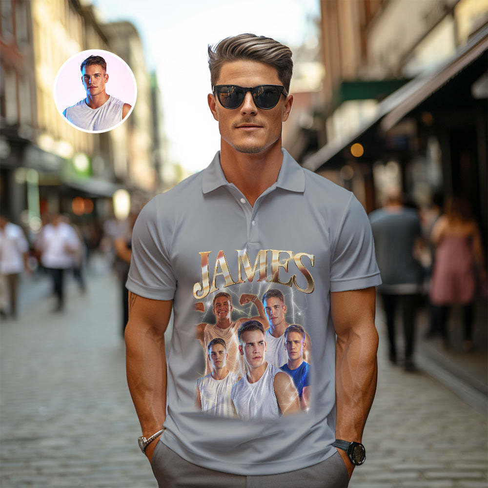 Individuelles Foto-vintage-poloshirt Für Herren, Personalisierter Name, Bunte Golf-shirts - 