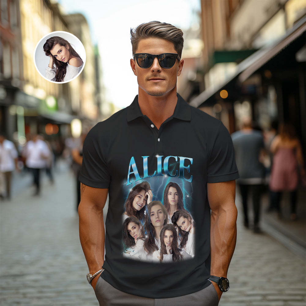 Individuelles Foto-vintage-poloshirt Für Herren, Personalisierter Name, Bunte Golf-shirts - 