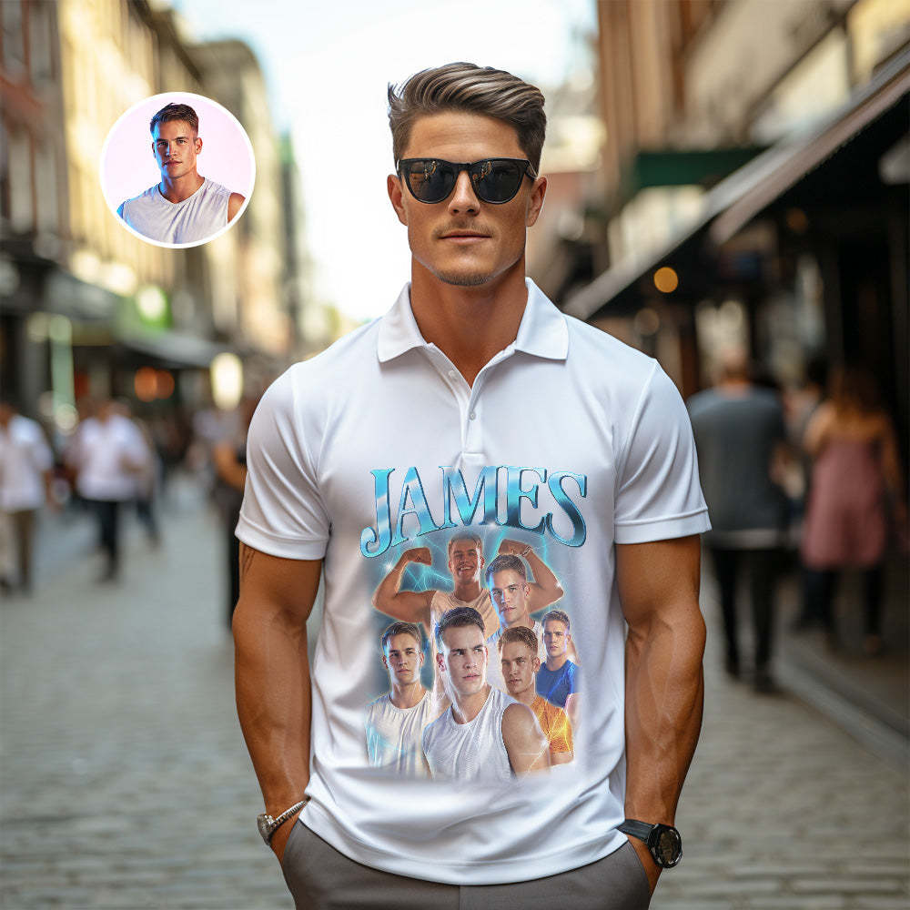 Individuelles Foto-vintage-poloshirt Für Herren, Personalisierter Name, Bunte Golf-shirts - 