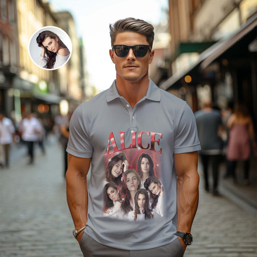 Individuelles Foto-vintage-poloshirt Für Herren, Personalisierter Name, Bunte Golf-shirts - 