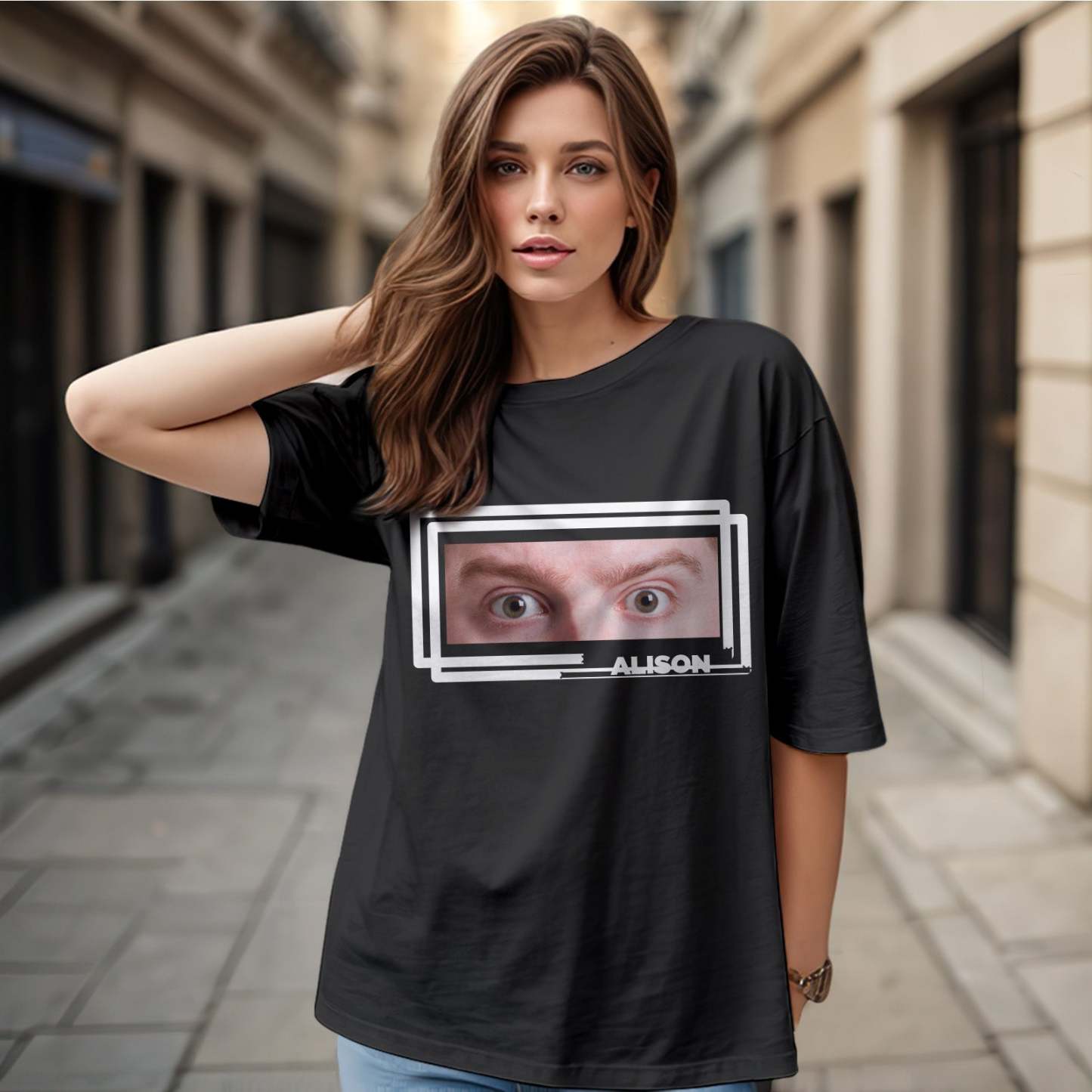T-shirt Mit Individuellen Augen Und Namen, Lustiges T-shirt Mit Großen Augen, Geschenk Für Paare - 