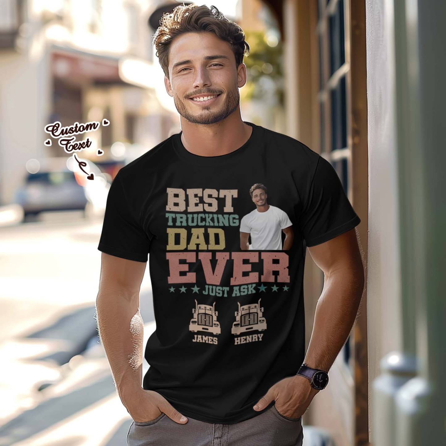 Benutzerdefiniertes Fototext-t-shirt, Personalisiertes T-shirt Mit Dem Geschenk „bester Vater Aller Zeiten“ Zum Vatertag - FotoSocken