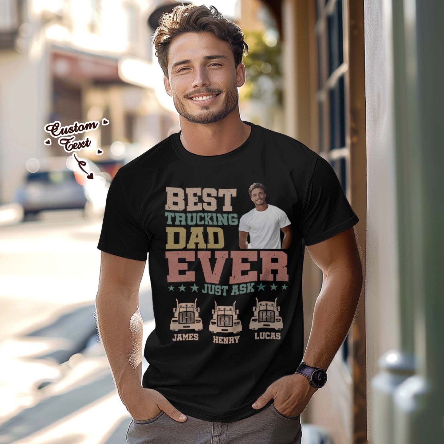 Benutzerdefiniertes Fototext-t-shirt, Personalisiertes T-shirt Mit Dem Geschenk „bester Vater Aller Zeiten“ Zum Vatertag - FotoSocken