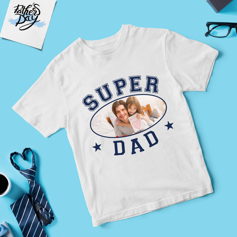 Personalisiertes Fotoshirt Mit Namen, Personalisiertes Papa-shirt, Super-papa-shirt, Vatertagsshirt, Geschenk Für Vater - FotoSocken