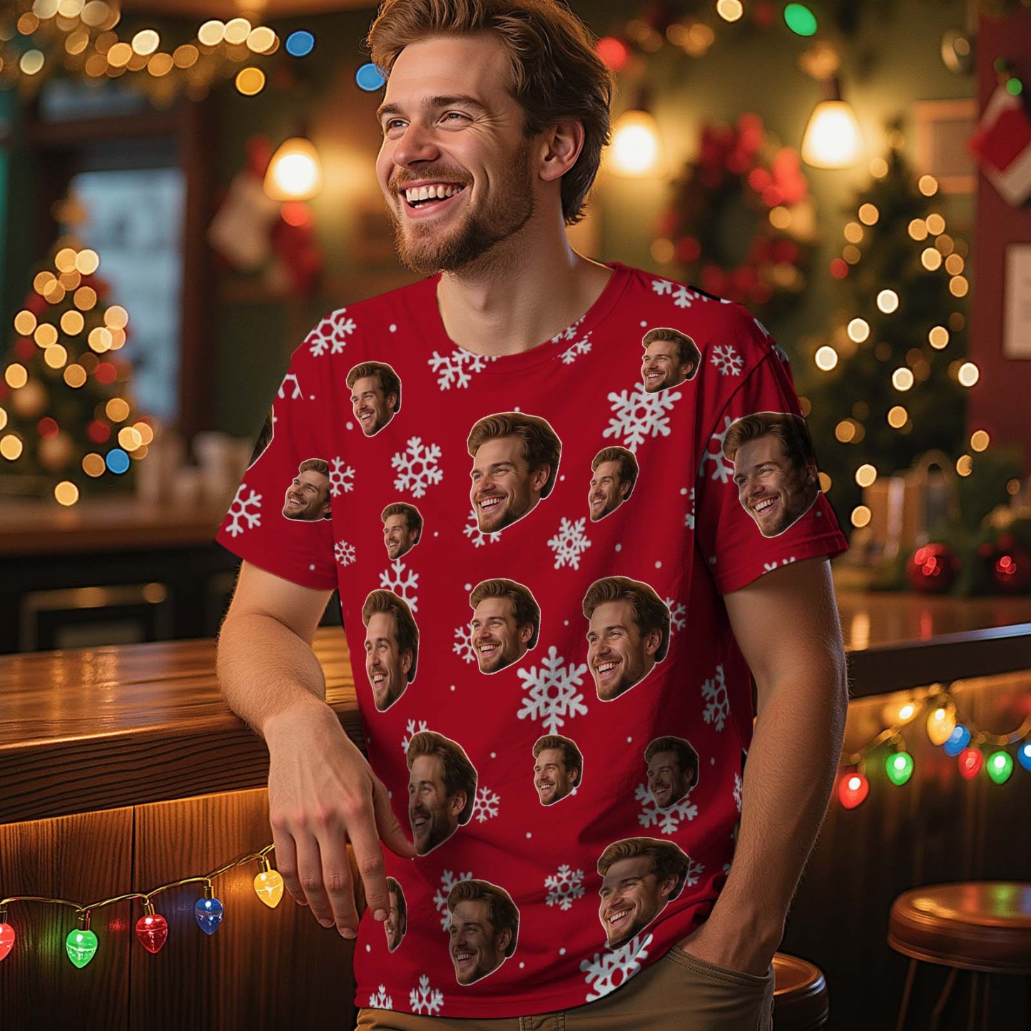 Personalisiertes Weihnachts-t-shirt Mit Foto, Dunkelgrün, Weihnachtsmann, Personalisiertes Weihnachts-t-shirt Für Familie, Freunde, Paare, Weihnachtsgeschenk - FotoSocken