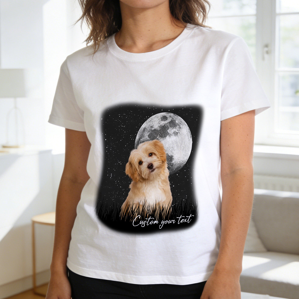 Personalisiertes Foto-t-shirt Mit Vollmond-haustiermotiv, Individuelles Haustierporträt-t-shirt, Geschenk Für Tierliebhaber - FotoSocken