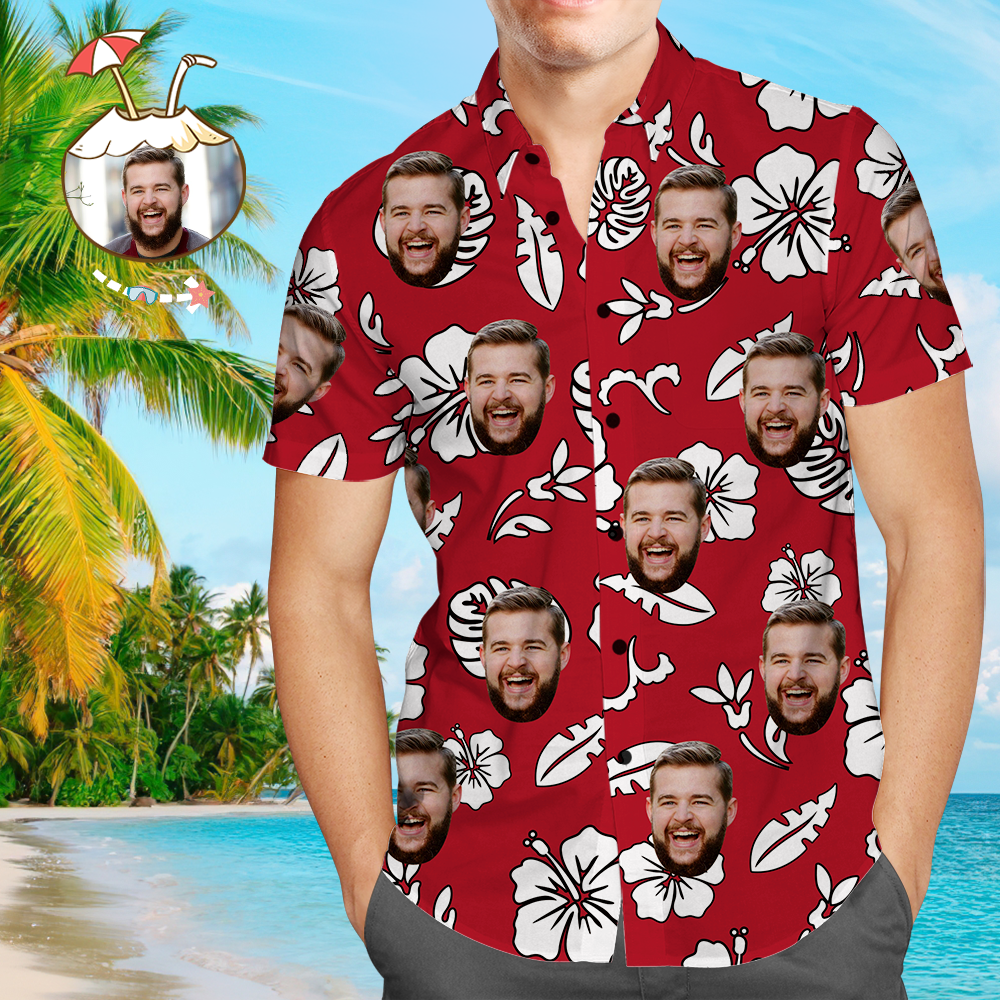 Benutzerdefinierte Hawaii-hemden Rote Blumen Online-vorschau Personalisiertes Aloha Beach-hemd Für Männer - 