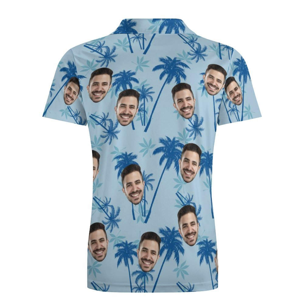 Herren-poloshirt Mit Individuellem Gesicht, Personalisierte Hellblaue Hawaiianische Golf-shirts -
