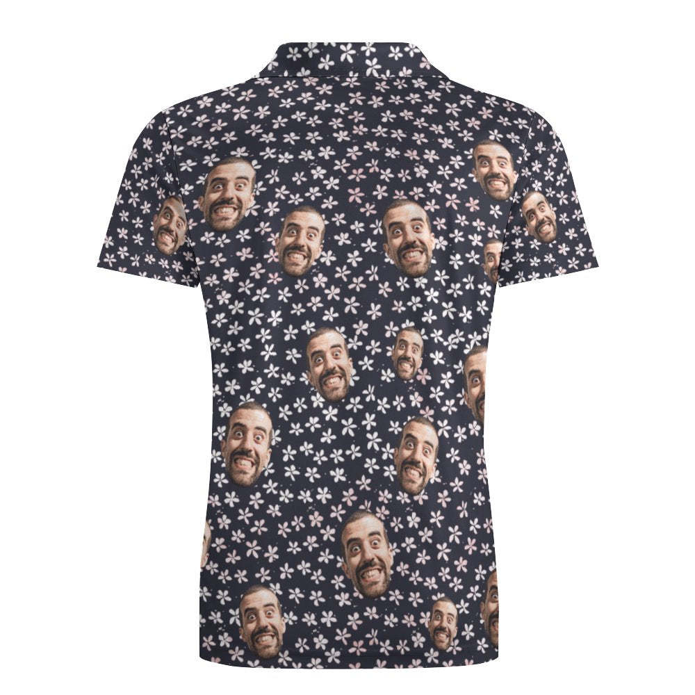 Benutzerdefiniertes Gesichts-poloshirt Für Männer Im Blumenstil, Personalisierte Hawaiianische Golf-shirts -