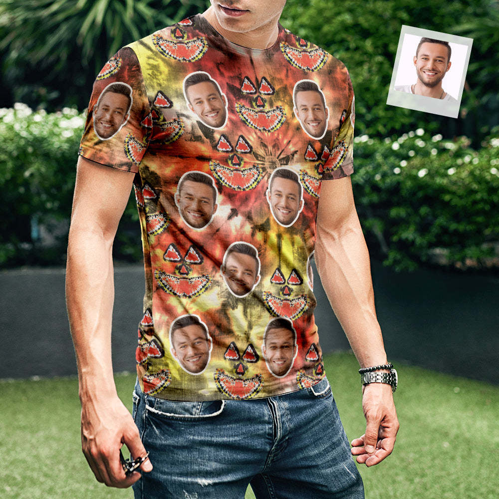 Custom Face Tie Dye Men Pumpkin Smiley T-shirt -
