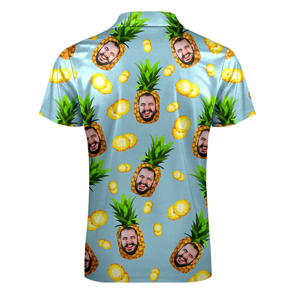 Benutzerdefiniertes Gesichts-poloshirt Mit Reißverschluss, Personalisiertes, Lustiges Ananas-muster-herren-poloshirt -