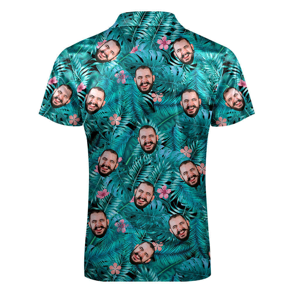 Benutzerdefiniertes Poloshirt Im Hawaii-stil Mit Reißverschluss, Personalisiertes Gesichts-poloshirt Für Freund Oder Ehemann -