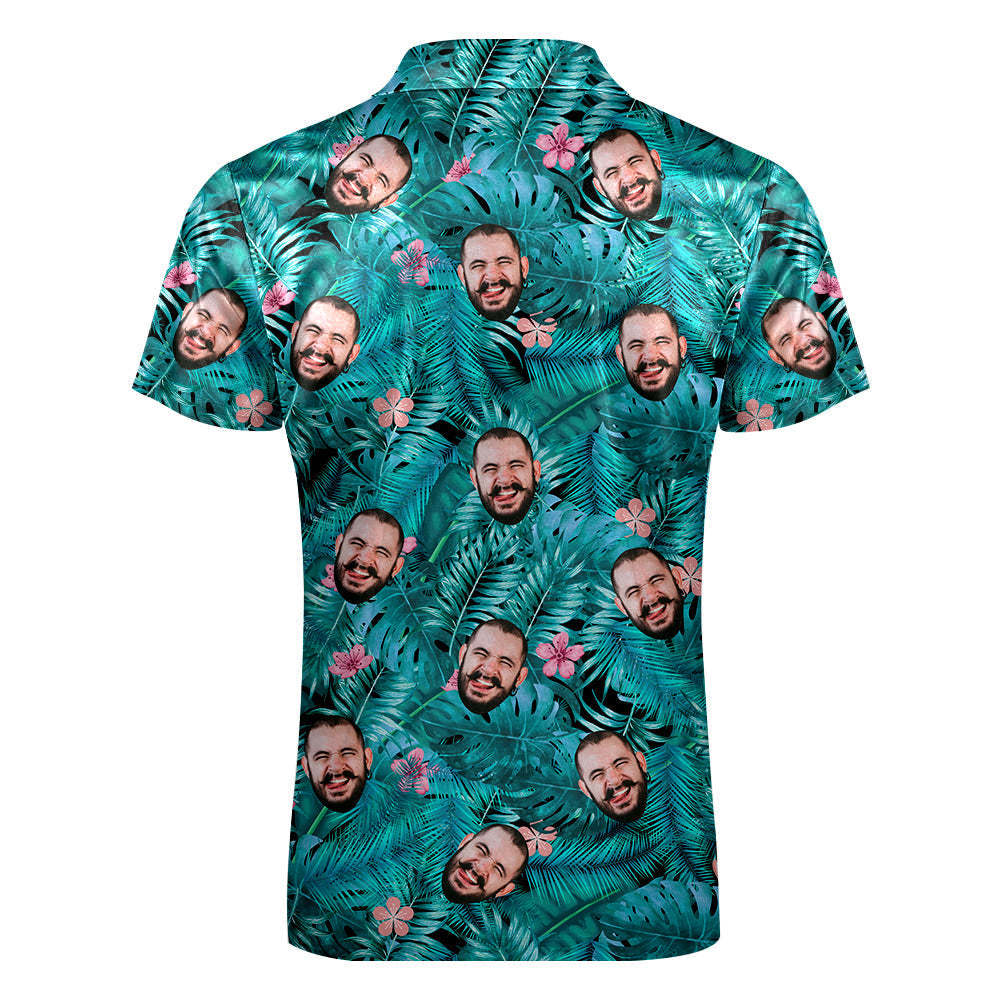 Benutzerdefiniertes Poloshirt Im Hawaii-stil Mit Reißverschluss, Personalisiertes Gesichts-poloshirt Für Freund Oder Ehemann -