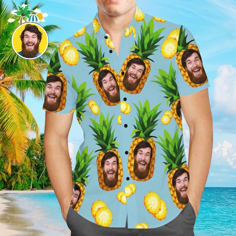 Benutzerdefinierte Hawaiihemden Blau Lustige Ananas Online Vorschau Personalisiertes Aloha Beach Hemd Für Männer - 