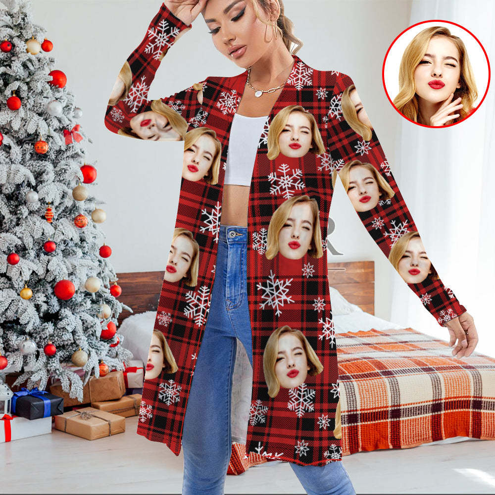 Personalized Face Cardigan Women Open Front Cardigans for Christmas Gifts - 