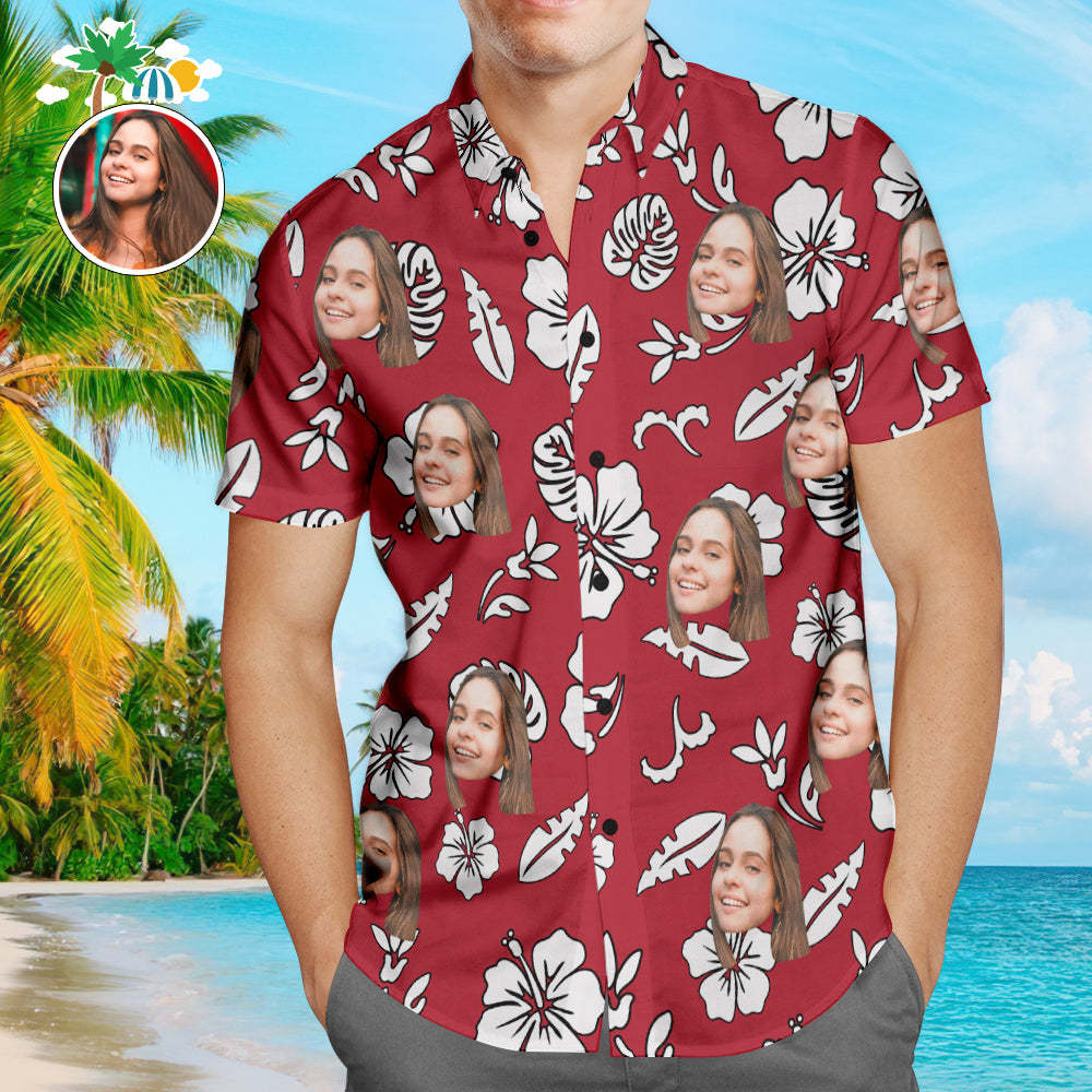 Benutzerdefinierte Hawaii-hemden Rote Blumen Online-vorschau Personalisiertes Aloha Beach-hemd Für Männer -